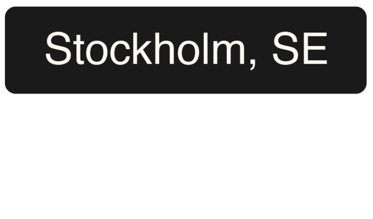 Text: Stockholm, SE i vitt på svart bakgrund